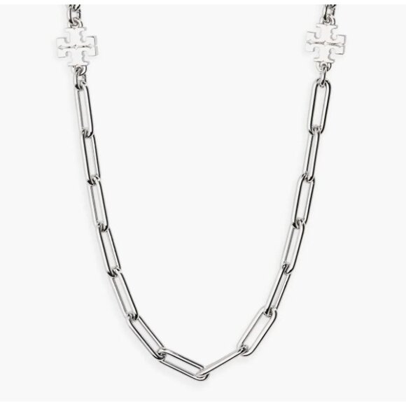 Tory Burch Silver Good Luck Chainlink Logo Necklace - Picture 5 of 9